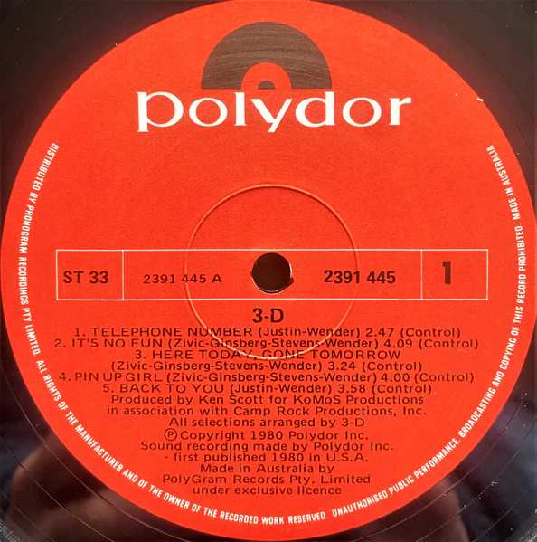 3-D – 3-D (E/VG+) – LP, AU 1980 - Image 5