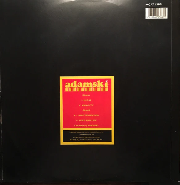 Adamski – N-R-G (VG/VG) – 12", UK 1990 - Image 2