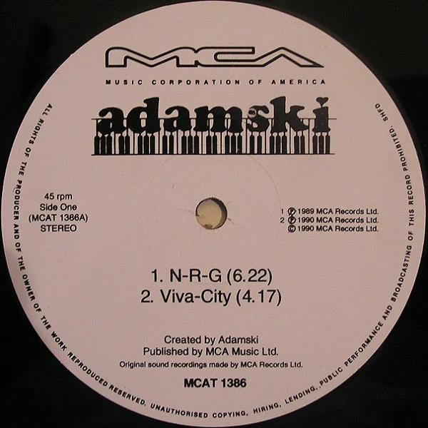 Adamski – N-R-G (VG/VG) – 12", UK 1990 - Image 3