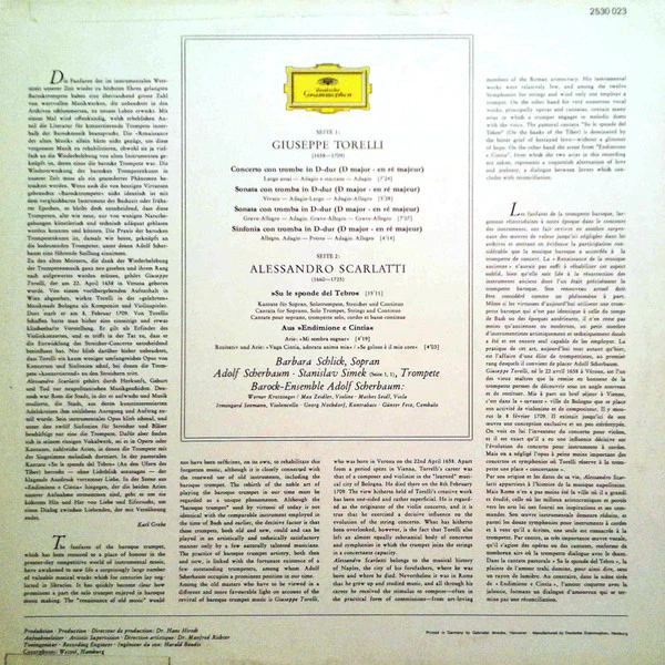 Adolf Scherbaum, Barbara Schlick – Trompetenkonzerte, Kantaten (E/E) – LP, DE 1971 - Image 2