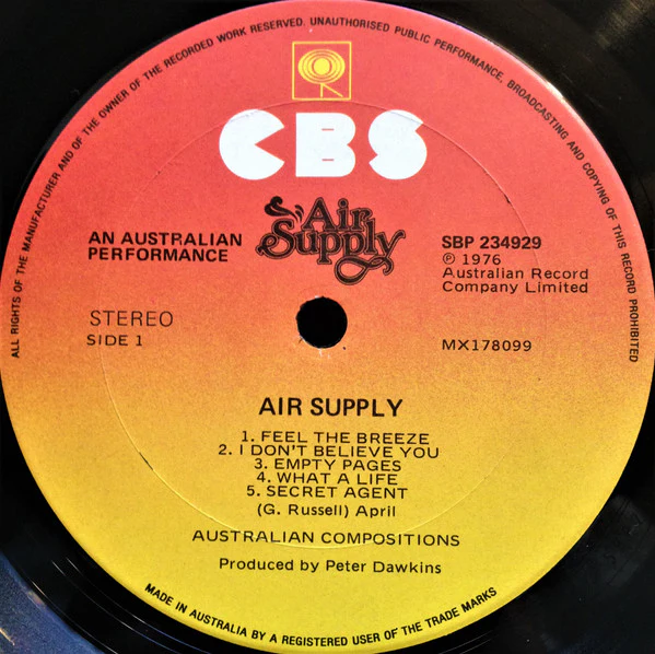 Air Supply – Air Supply (VG+/VG+) – LP, AU 1976 - Image 6