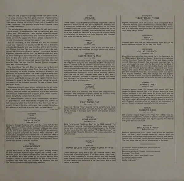 Yehudi Menuhin, Stéphane Grappelli, Alan Clare Trio – Jalousie (VG+/VG) – LP, AU 1973 - Image 4
