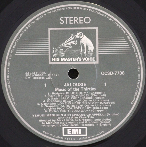 Yehudi Menuhin, Stéphane Grappelli, Alan Clare Trio – Jalousie (VG+/VG) – LP, AU 1973 - Image 5
