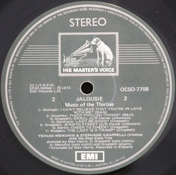 Yehudi Menuhin, Stéphane Grappelli, Alan Clare Trio – Jalousie (VG+/VG) – LP, AU 1973 - Image 6