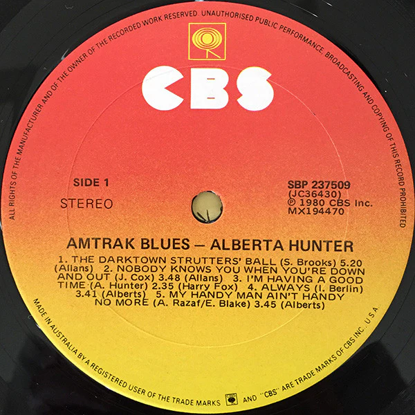Alberta Hunter – Amtrak Blues (E/VG+) – LP, AU 1980