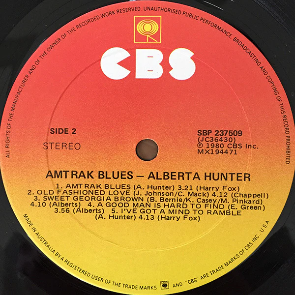Alberta Hunter – Amtrak Blues (E/VG+) – LP, AU 1980 - Image 2