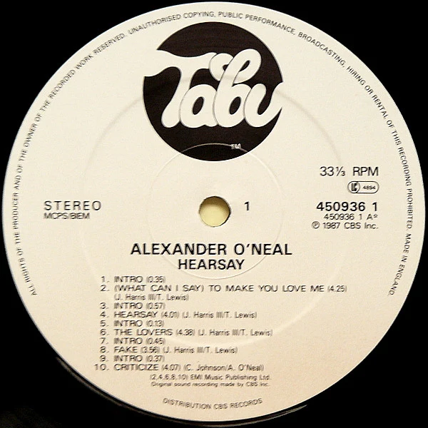 Alexander O'Neal – Hearsay (E/E) – LP, UK 1987 - Image 3