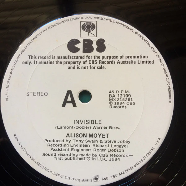 Alison Moyet – Invisible (E/E) – 12", AU 1985 - Image 3