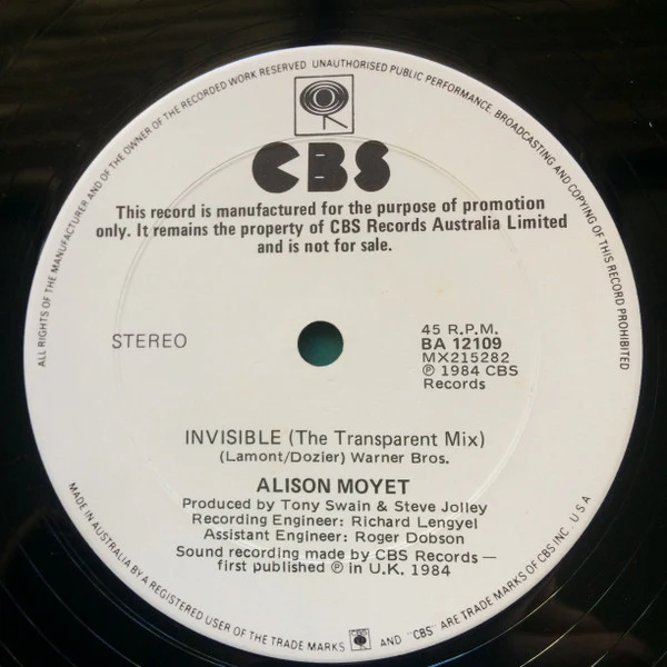 Alison Moyet – Invisible (E/E) – 12", AU 1985 - Image 4