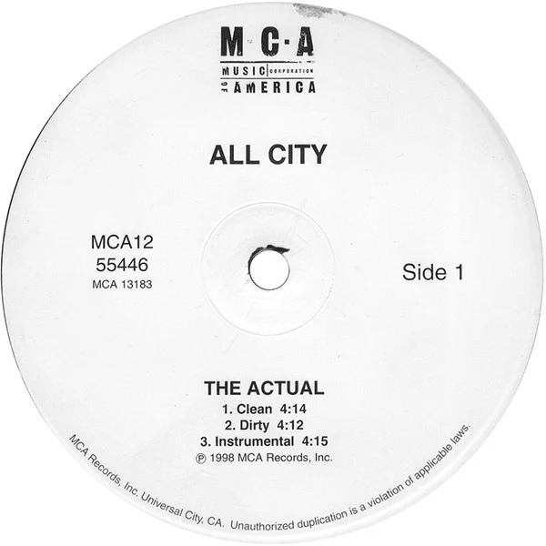 All City – The Actual (VG+/VG+) – 12", US 1998 - Image 3