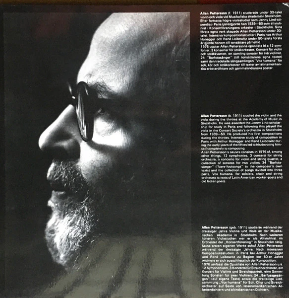 Allan Pettersson, Marianne Mellnäs, Margot Rödin, Sven-Erik Alexandersson, Erland Hagegård, Radiokören, Sveriges Radios Symfoniorkester, Stig Westerberg – Vox Humana (VG/VG) – LP, SE 1976 - Image 2
