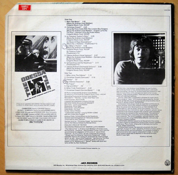 Andrew Lloyd Webber – The Odessa File (Original Soundtrack Recording) (E/VG+) – LP, US 1974 - Image 2