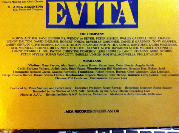 Andrew Lloyd Webber, Tim Rice – Evita Premiere Australian Cast Recording (Excerpts From The Australian Production) (VG+/VG+) – LP, AU - Image 5