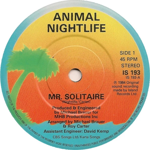 Animal Nightlife – Mr Solitaire (VG+/VG) – 7", UK 1984 - Image 3