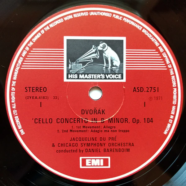 Antonín Dvořák, Jacqueline du Pré, Chicago Symphony Orchestra, Daniel Barenboim – Cello Concerto In B Minor & "Silent Woods" Adagio For Cello & Orchestra (VG+/VG+) – LP, UK - Image 3