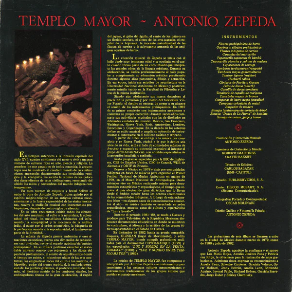Antonio Zepeda – Templo Mayor - Música Con Instrumentos Prehispánicos (NM/VG+) – 2xLP, MX 1982 - Image 4