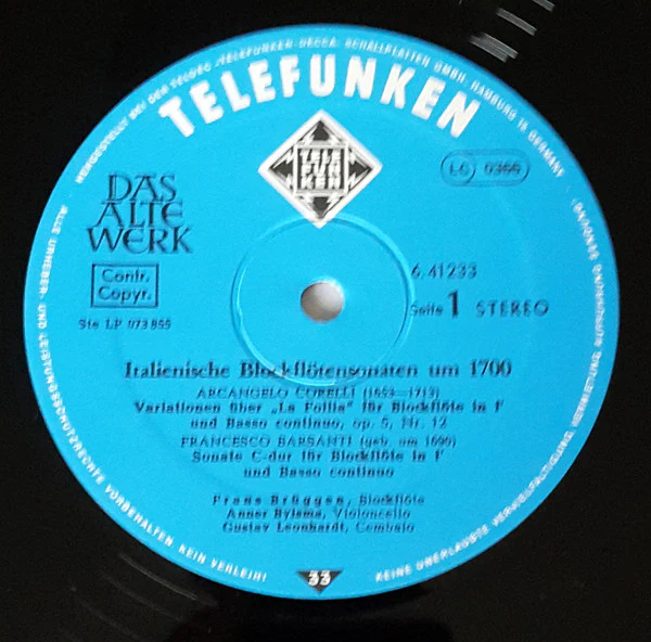 Arcangelo Corelli, Antonio Vivaldi, Francesco Maria Veracini – Italienische Blockflötensonaten - Italian Recorder Sonatas - I (E/E) – LP, DE - Image 3