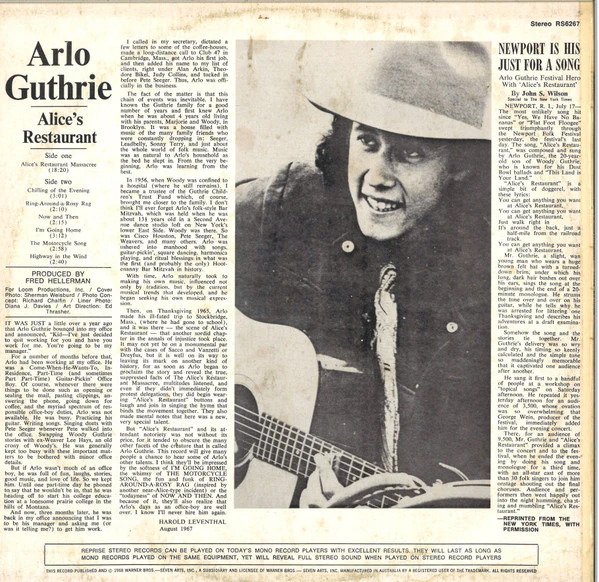 Arlo Guthrie – Alice's Restaurant (VG/VG) – LP, AU - Image 2