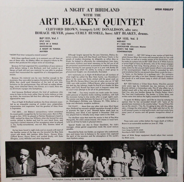 Art Blakey Quintet – A Night At Birdland Volume 1 (VG+/VG+) – LP, JP 1977, No OBI - Image 3