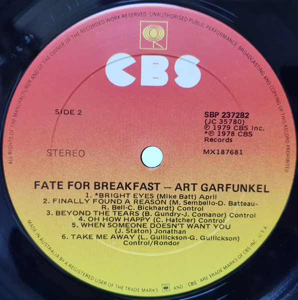 Art Garfunkel – Fate For Breakfast (VG+/VG+) – LP, Australasia 1979 - Image 10