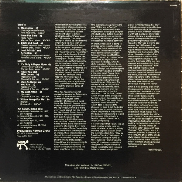 Art Tatum – The Tatum Solo Masterpieces, Vol. 1 (VG+/VG) – LP, US 1975 - Image 2