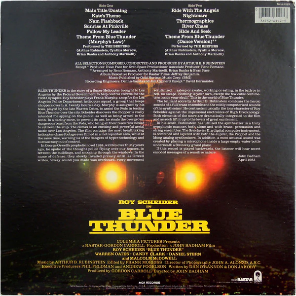 Arthur B. Rubinstein – Blue Thunder (Music From The Original Motion Picture Soundtrack) (VG/VG+) – LP, US 1983 - Image 2