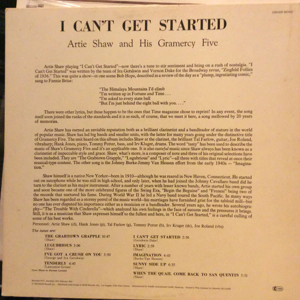 Artie Shaw And His Gramercy Five – I Can't Get Started... (VG+/VG+) – LP, DE 1976 - Image 3