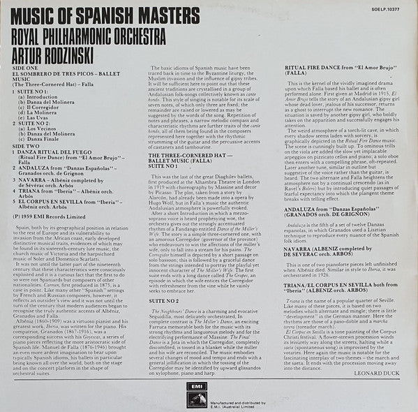 Artur Rodzinski, Royal Philharmonic Orchestra – Music Of Spanish Masters (VG+/VG+) – LP, AU - Image 2