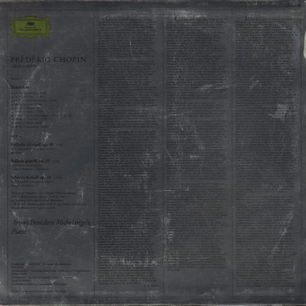 Arturo Benedetti Michelangeli, Frédéric Chopin – 10 Mazurkas · Prélude Op. 45 · Ballade Op.23 · Scherzo Op. 31 (E/E) – LP, DE 1973 - Image 2