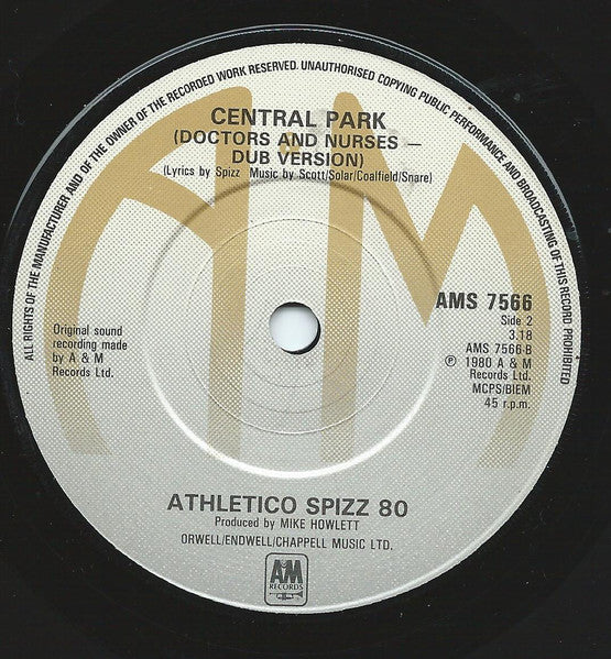 Athletico Spizz 80 – Central Park (VG+/Generic) – 7", UK 1980 - Image 4