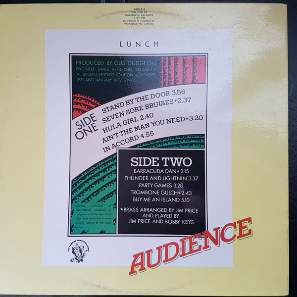 Audience – Lunch (VG+/VG+) – LP, AU 1976 - Image 4
