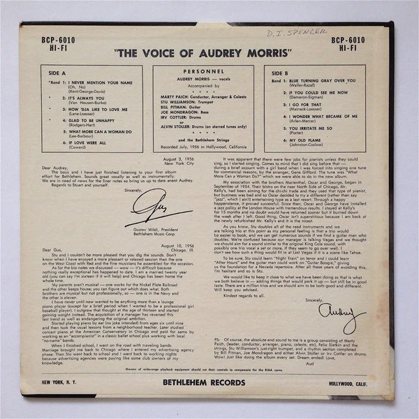 Audrey Morris – The Voice Of Audrey Morris (VG+/VG) – LP, US 1956 - Image 2