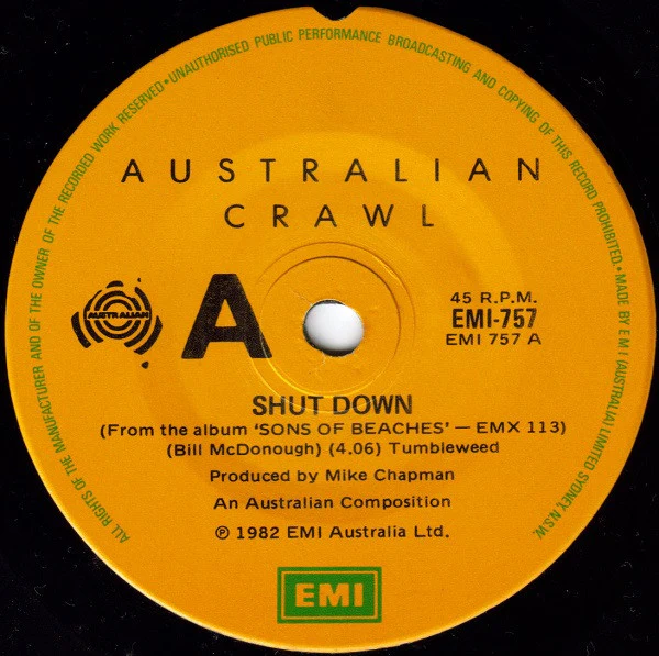 Australian Crawl – Shut Down (VG+/Generic) – 7", AU 1982