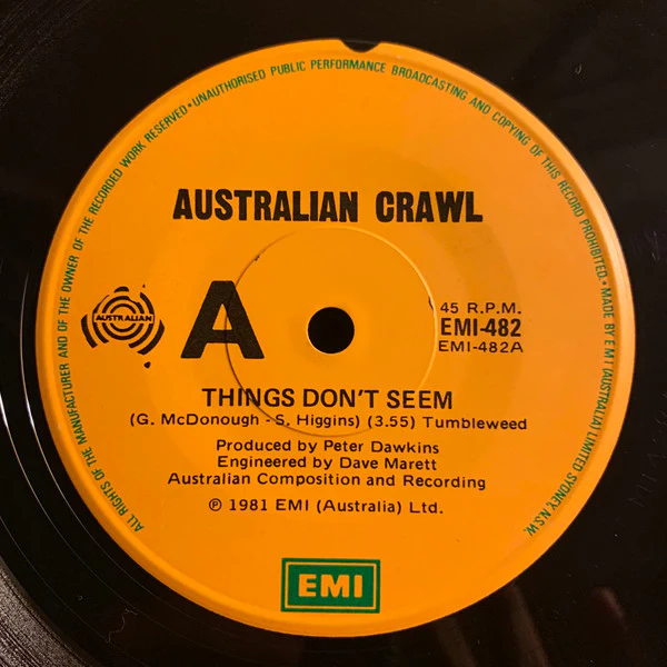 Australian Crawl – Things Don't Seem (VG+/Generic) – 7", AU 1981
