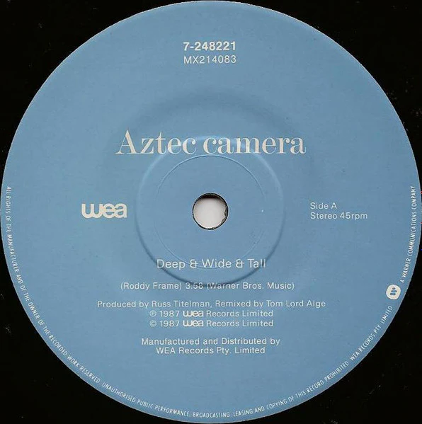 Aztec Camera – Deep & Wide & Tall (VG+/VG+) – 7", AU 1987 - Image 3