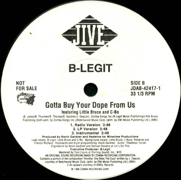 B-Legit – Check It Out / Gotta Buy Your Dope From Us (VG/Generic) – 12", US 1996 - Image 2
