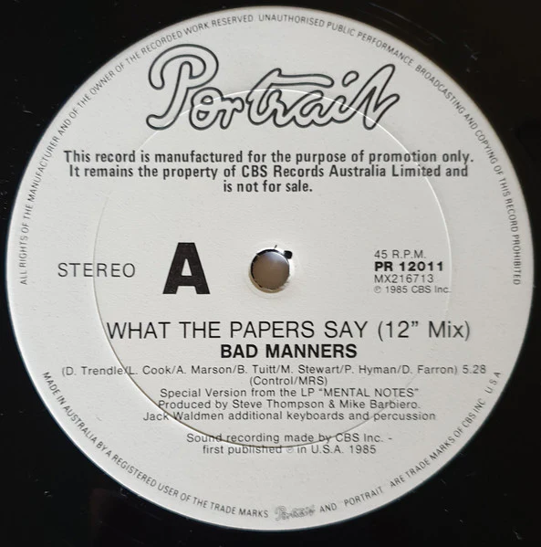 Bad Manners – What The Papers Say (VG+/VG+) – 12", AU 1985 - Image 3