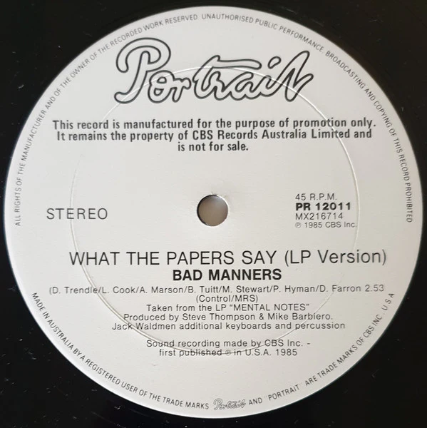 Bad Manners – What The Papers Say (VG+/VG+) – 12", AU 1985 - Image 4