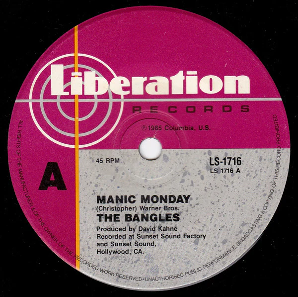 Bangles – Manic Monday (VG+/Generic) – 7", AU 1986
