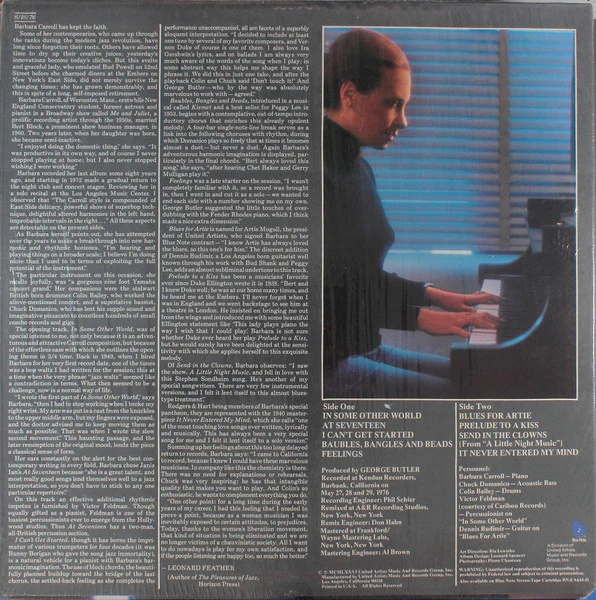 Barbara Carroll – Barbara Carroll (VG+/VG+) – LP, US 1976 - Image 2