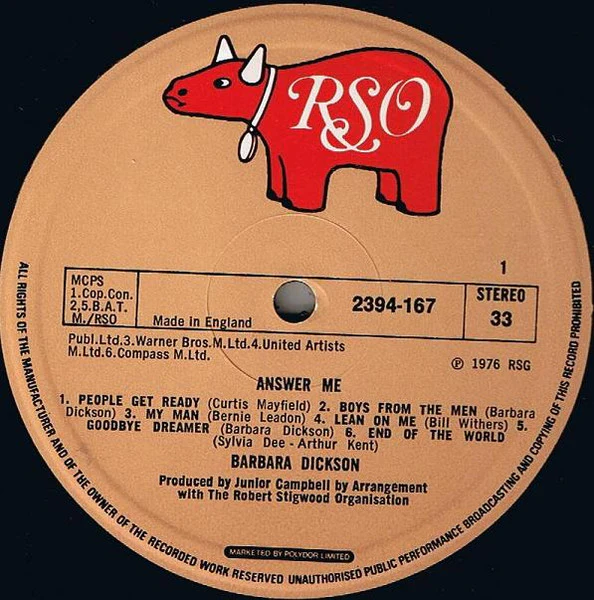 Barbara Dickson – Answer Me (E/VG+) – LP, UK 1976 - Image 3