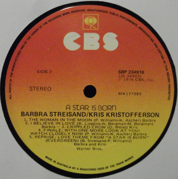 Barbra Streisand, Kris Kristofferson – A Star Is Born (VG+/E) – LP, AU 1976 - Image 5