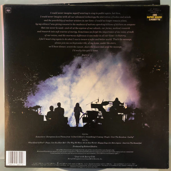Barbra Streisand – One Voice (VG+/VG+) – LP, AU 1987 - Image 2