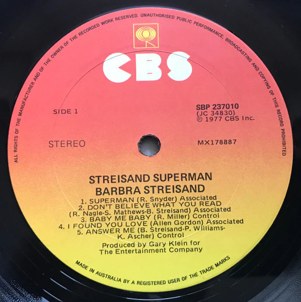 Barbra Streisand – Streisand Superman (VG+/VG+) – LP, AU 1977 - Image 3