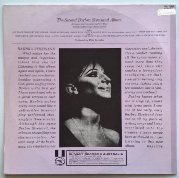Barbra Streisand – The Second Barbra Streisand Album (VG/VG+) – LP, AU - Image 2