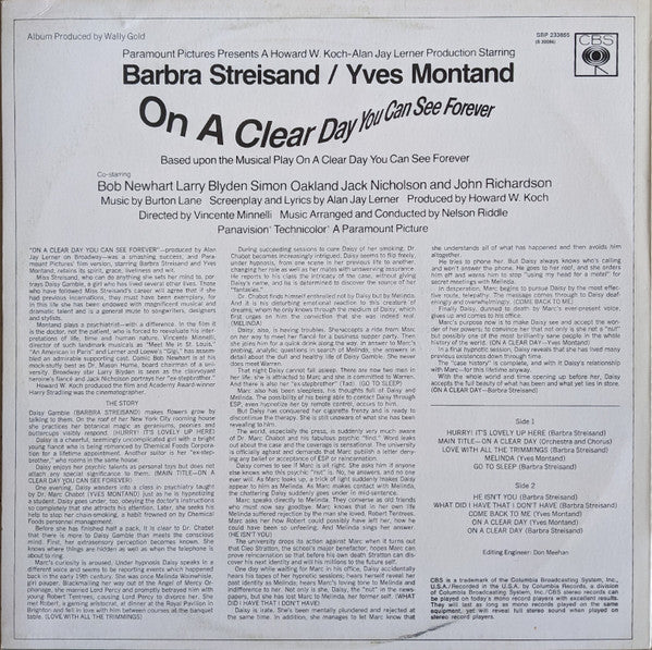 Barbra Streisand, Yves Montand – On A Clear Day You Can See Forever (VG+/VG+) – LP, AU - Image 2