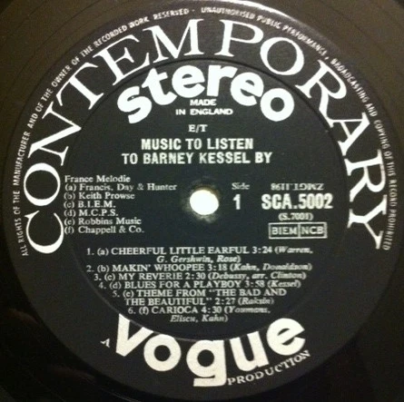 Barney Kessel – Music To Listen To Barney Kessel By (G+/G+) – LP, UK 1959 - Image 3