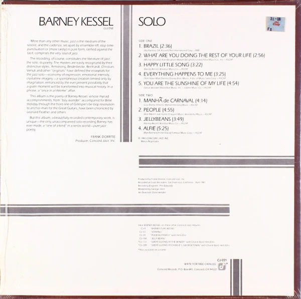 Barney Kessel – Solo (E/VG+) – LP, US 1983 - Image 2
