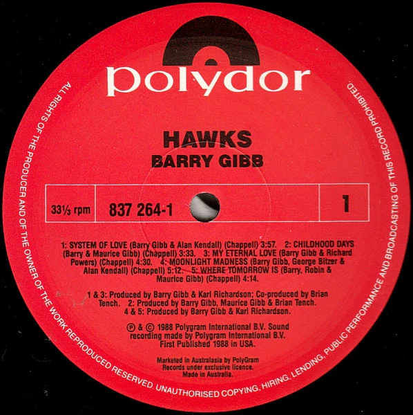 Barry Gibb – Music From The Original Soundtrack 'Hawks' (NM/E) – LP, AU 1988 - Image 5