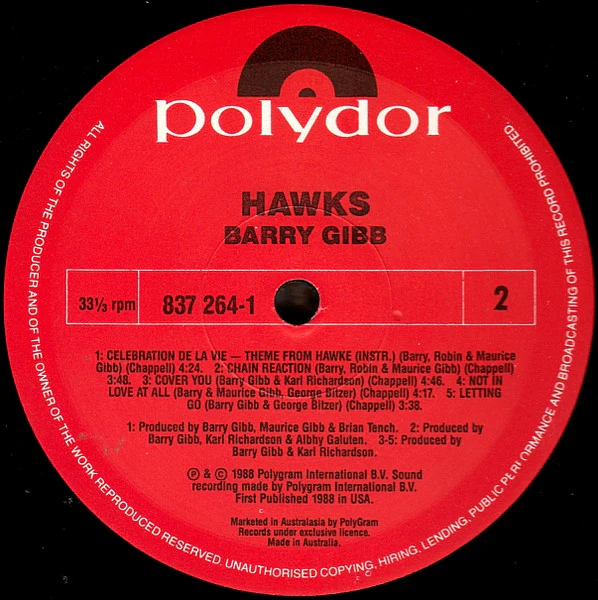 Barry Gibb – Music From The Original Soundtrack 'Hawks' (NM/E) – LP, AU 1988 - Image 6